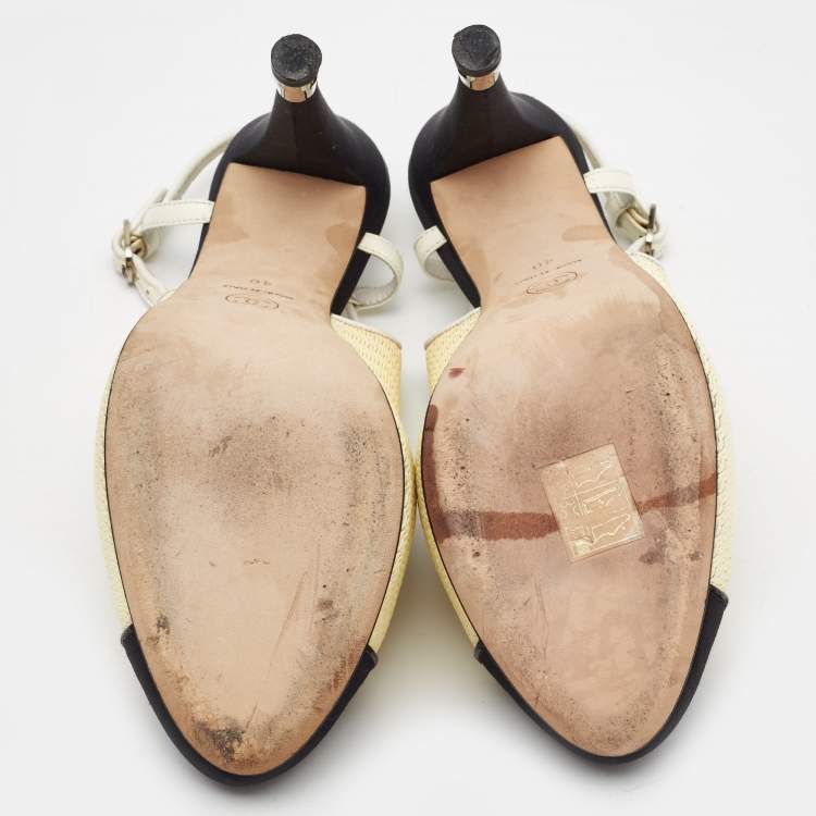 Pre Owned Chanel Tricolor Patent Leather and Canvas Cap Toe Slingback Pumps Size 40