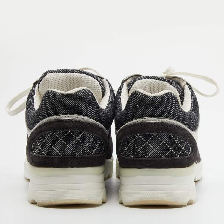 Pre Owned Chanel Black/White Denim, Suede and Leather CC Low-Top Sneakers Size 38.5