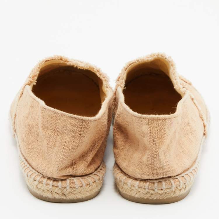 Pre Owned Chanel Beige Fabric CC Cap Toe Espadrille Flats Size 39