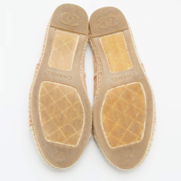 Pre Owned Chanel Beige Fabric CC Cap Toe Espadrille Flats Size 39