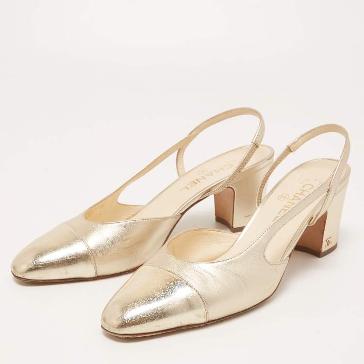 Chanel Gold Leather CC Slingback D'orsay Pumps Size 41 Chanel
