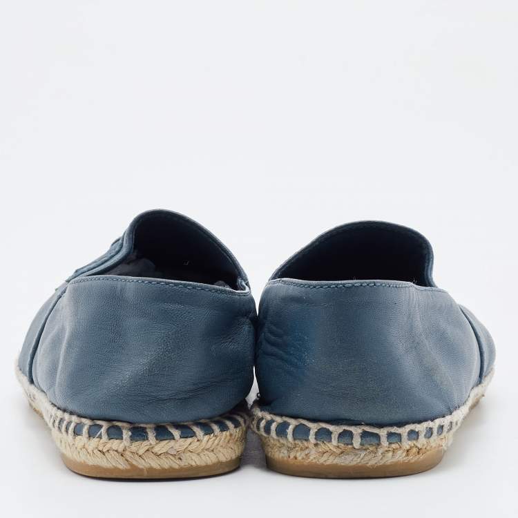 Pre Owned Chanel Blue/Red CC Cap Toe Espadrille Flats Size 38