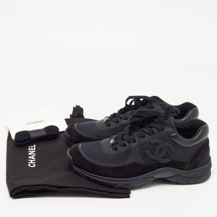 Pre Owned Chanel Black Leather and Suede CC Low Top Sneakers Size 37