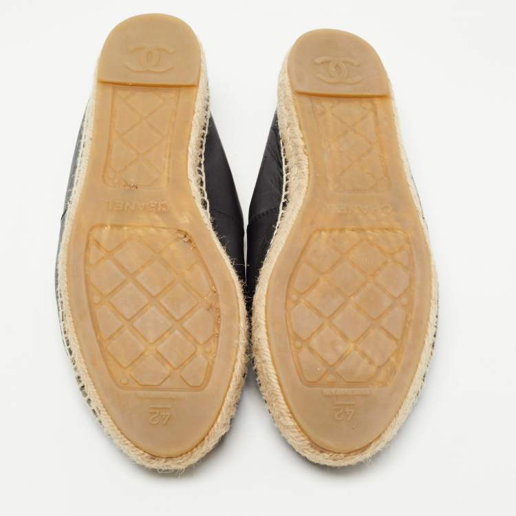 Pre Owned Chanel Black Leather CC Espadrille Flats Size 42