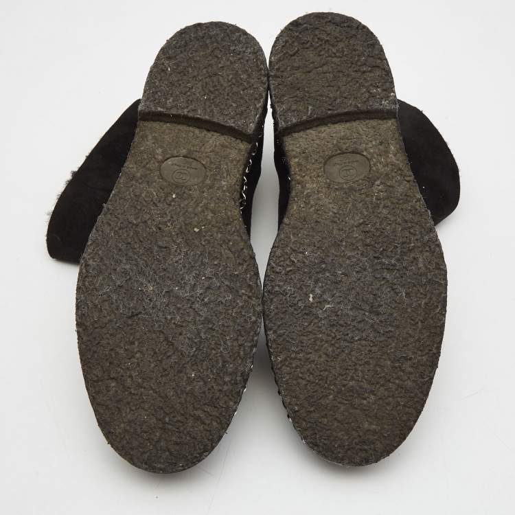 Pre Owned Chanel  Black Suede Chain Detail Ankle Boots Size 39