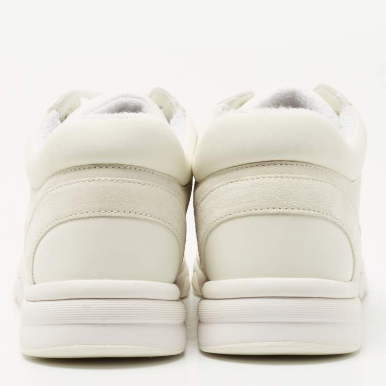 Pre Owned Chanel White Suede and Neoprene CC Low Top Sneakers Size 38.5