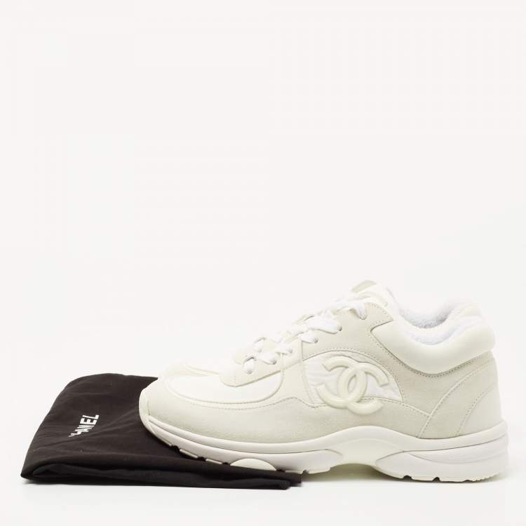 Pre Owned Chanel White Suede and Neoprene CC Low Top Sneakers Size 38.5