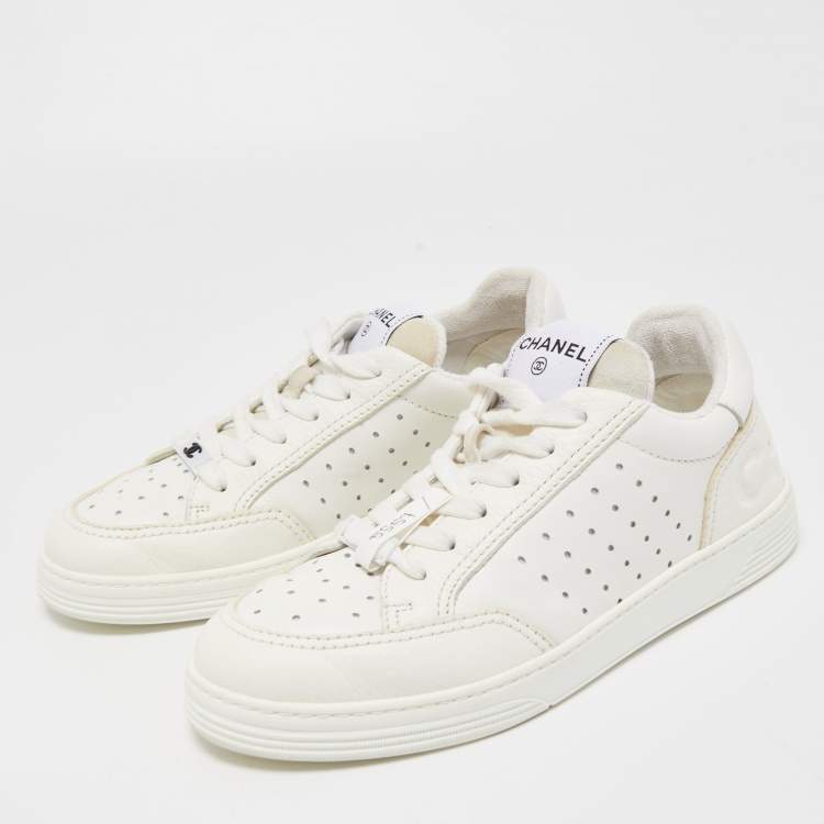 White Perforated Leather CC Low Top Sneakers 37 Chanel | TLC