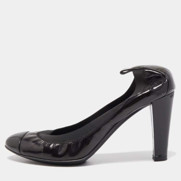 Chanel Grey/Black Leather Elastic Ballet Pumps Size 9/39.5 - Yoogi's Closet