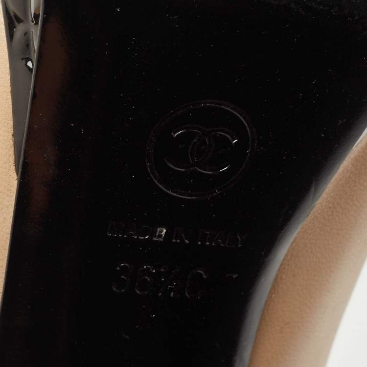 Pre Owned Chanel Beige/Black Leather CC Quilted Platform Pumps Size 36.5