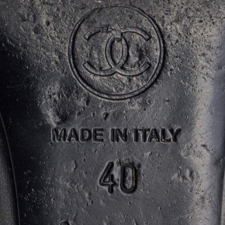 Pre Owned Chanel Black Leather Peep Toe Wedge Ankle Boots Size 40