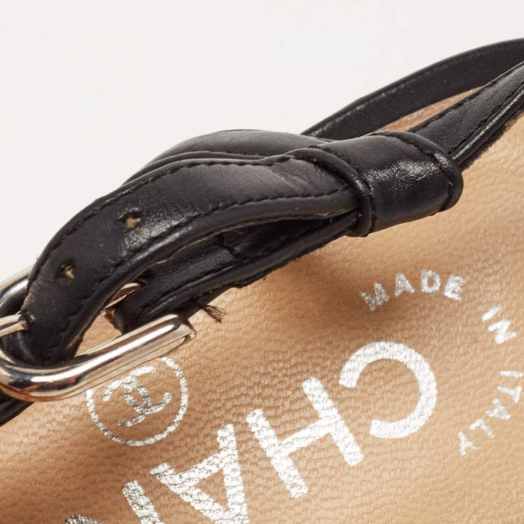 Pre Owned Chanel Black Leather CC Chain Cork Heel Singback Pumps Size 38