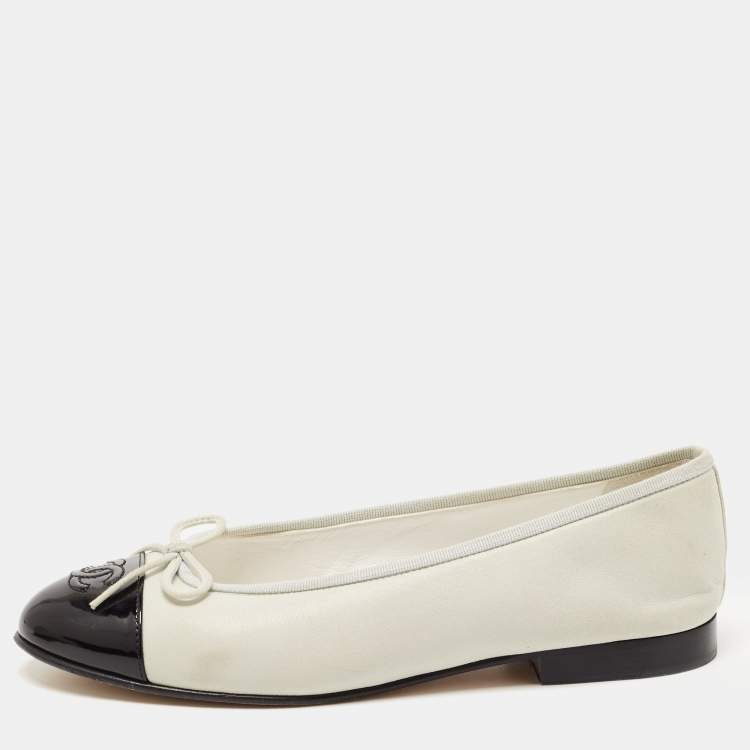 Chanel Suede and Patent Leather Cap-Toe Ballet Flats in Grey/Black