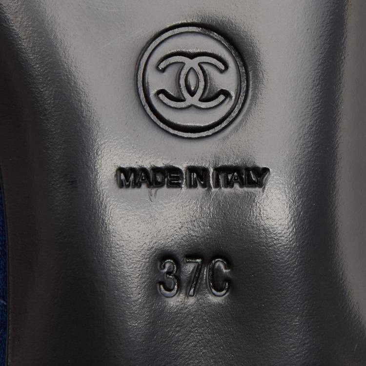 Pre Owned Chanel Blue Quilted Fabric and Leather CC Cap Toe Bow Ballet Flats Size 37