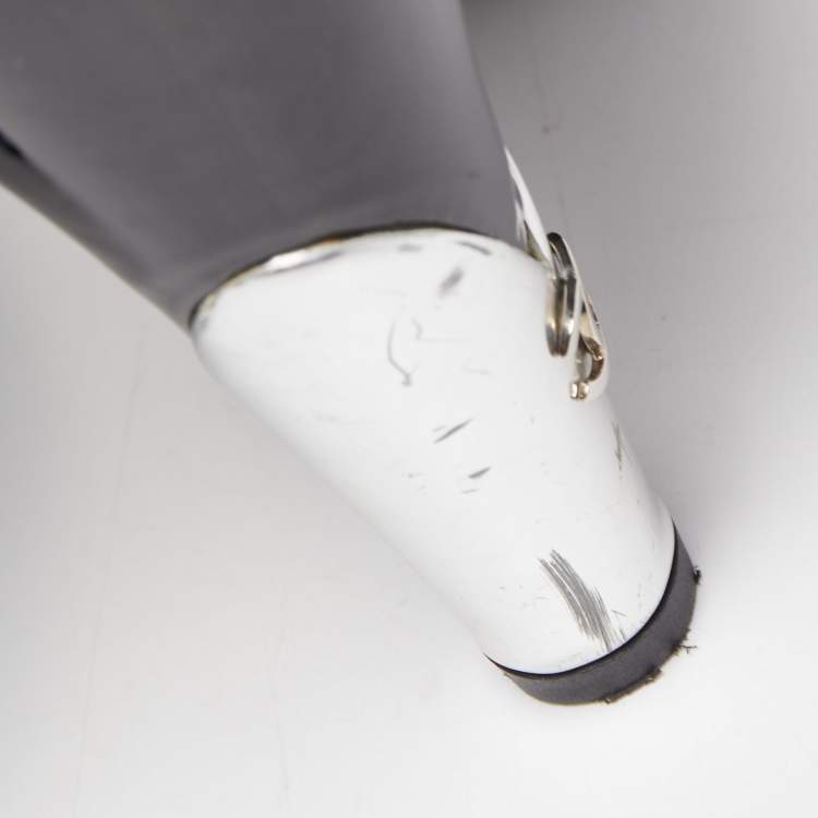 Pre Owned Chanel Black Patent Leather CC Peep Toe Pumps Size 36.5