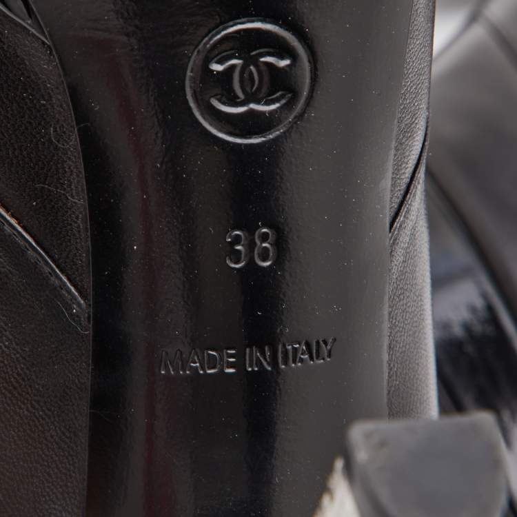 Pre Owned Chanel Black Leather and Patent Cap Toe Platform Ankle Booties Size 38