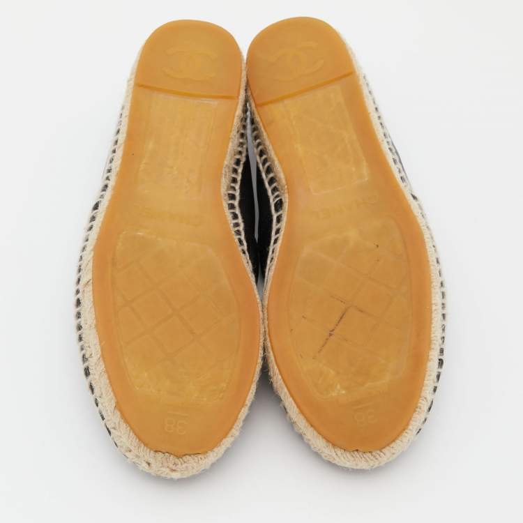 Pre Owned Chanel Black Leather CC Espadrille Flats Size 38