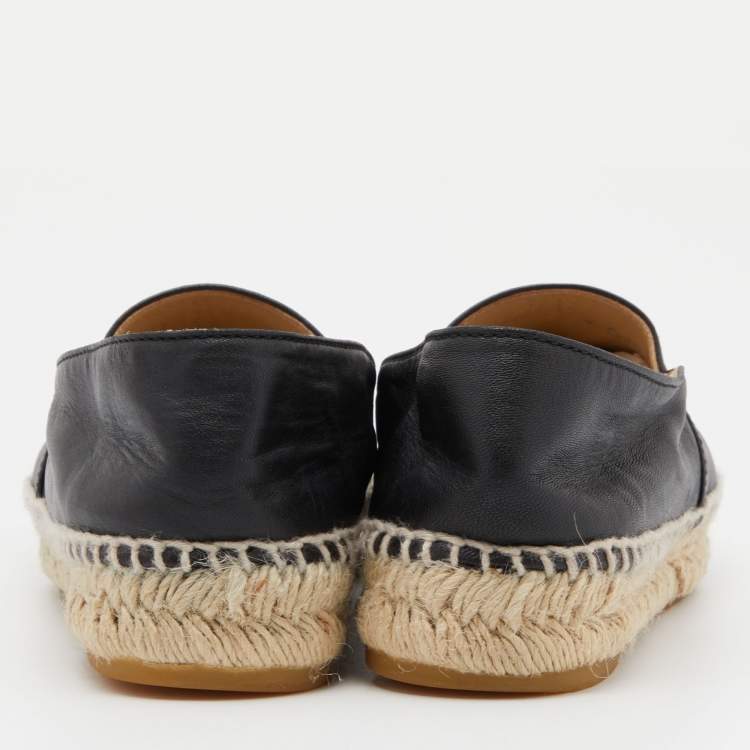 Pre Owned Chanel Black Leather CC Espadrille Flats Size 38
