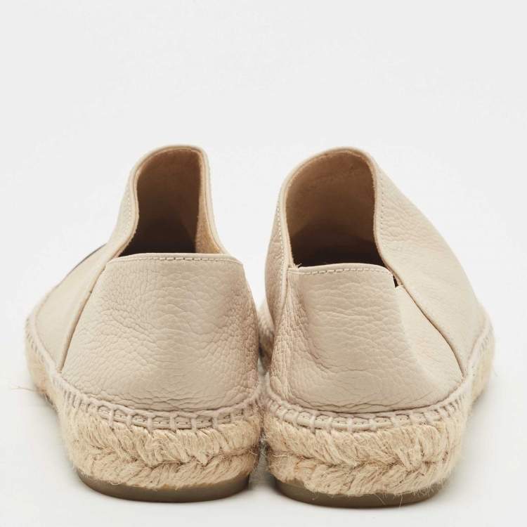 Pre Owned Chanel Beige/Black Leather CC Cap Toe Espadrilles Flats Size 39