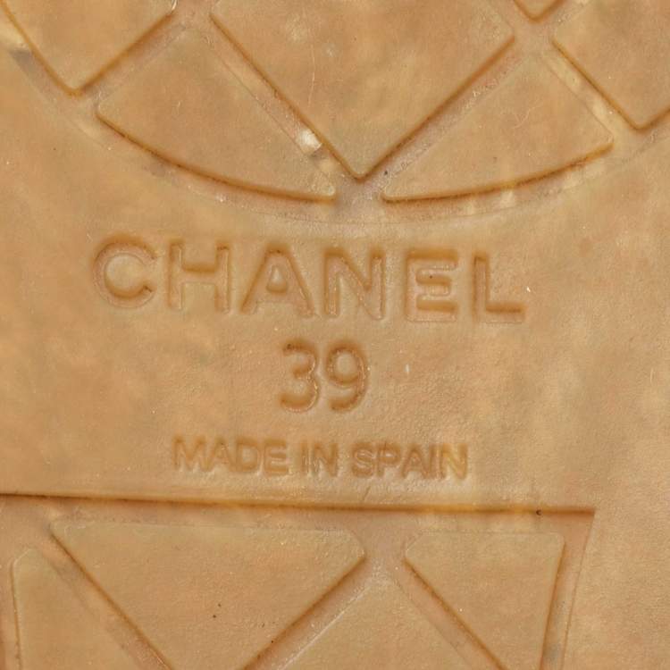 Pre Owned Chanel Beige/Black Leather CC Cap Toe Espadrilles Flats Size 39