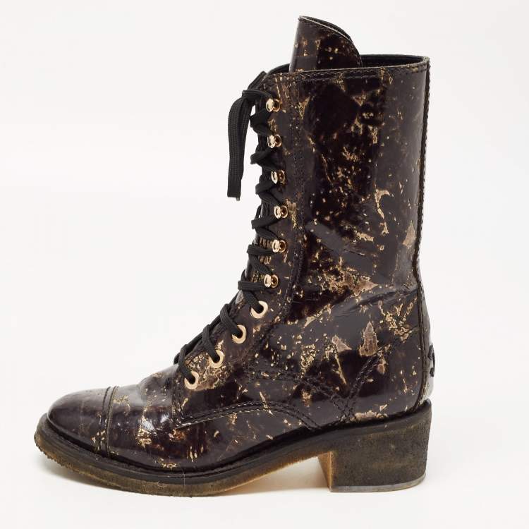 Pre-owned Leather Lace Up Boots In Gold