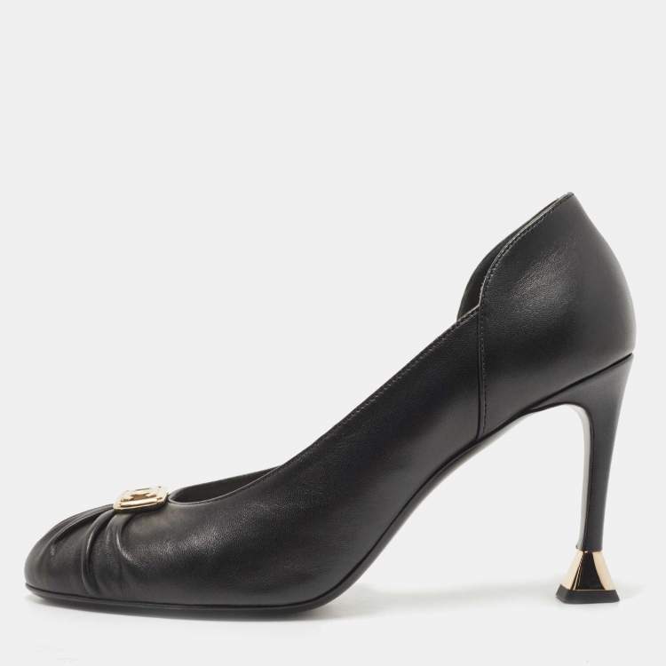 Pre Owned Chanel Black Leather CC D'orsay Pumps Size 38