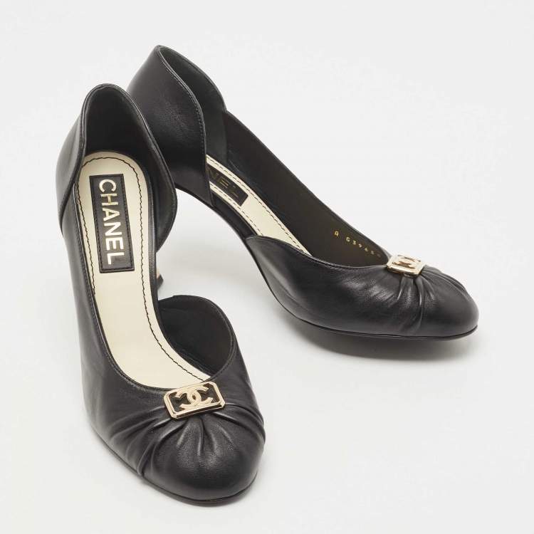 Pre Owned Chanel Black Leather CC D'orsay Pumps Size 38