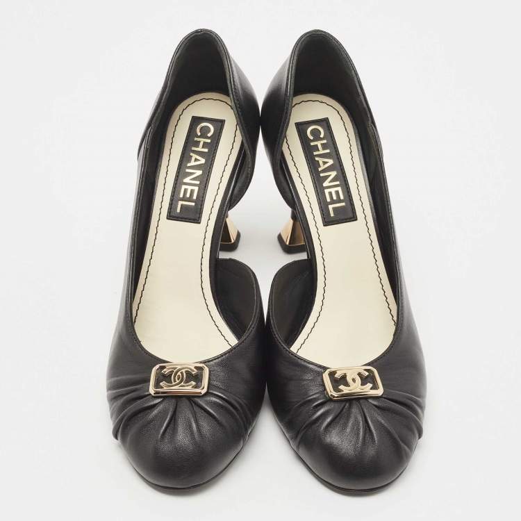 Pre Owned Chanel Black Leather CC D'orsay Pumps Size 38