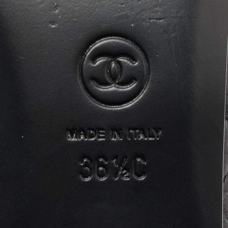 Pre Owned Chanel Black Leather Bow CC Cap Toe Ballet Flats Size 36.5