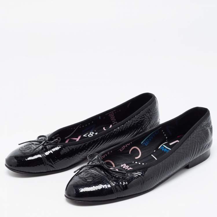 Chanel Black Patent Leather CC Ballet Flats Size 40.5 Chanel
