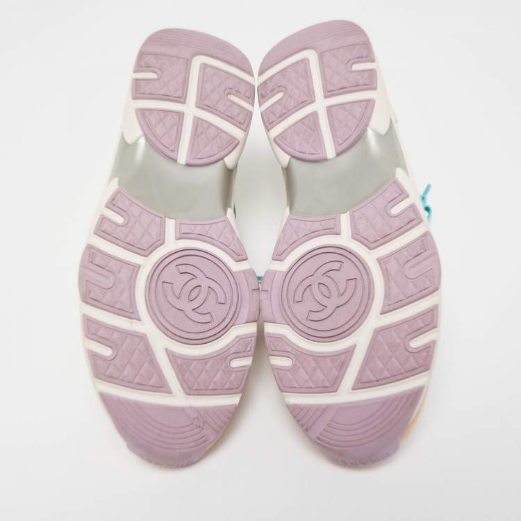 Pre Owned Chanel Multicolor Suede and Neoprene CC Low Top Sneakers Size 39.5