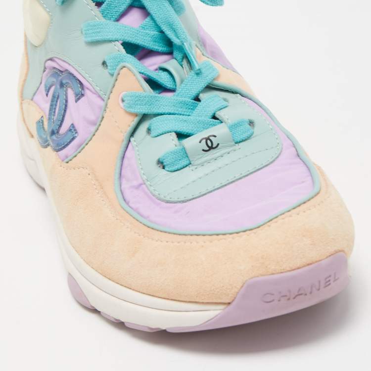 Pre Owned Chanel Multicolor Suede and Neoprene CC Low Top Sneakers Size 39.5