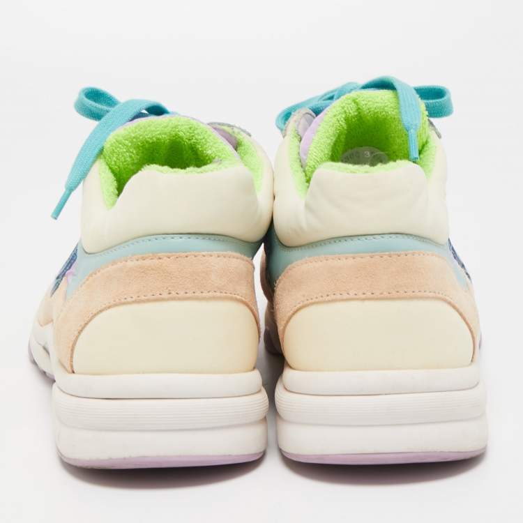 Pre Owned Chanel Multicolor Suede and Neoprene CC Low Top Sneakers Size 39.5