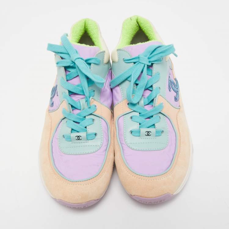 Pre Owned Chanel Multicolor Suede and Neoprene CC Low Top Sneakers Size 39.5