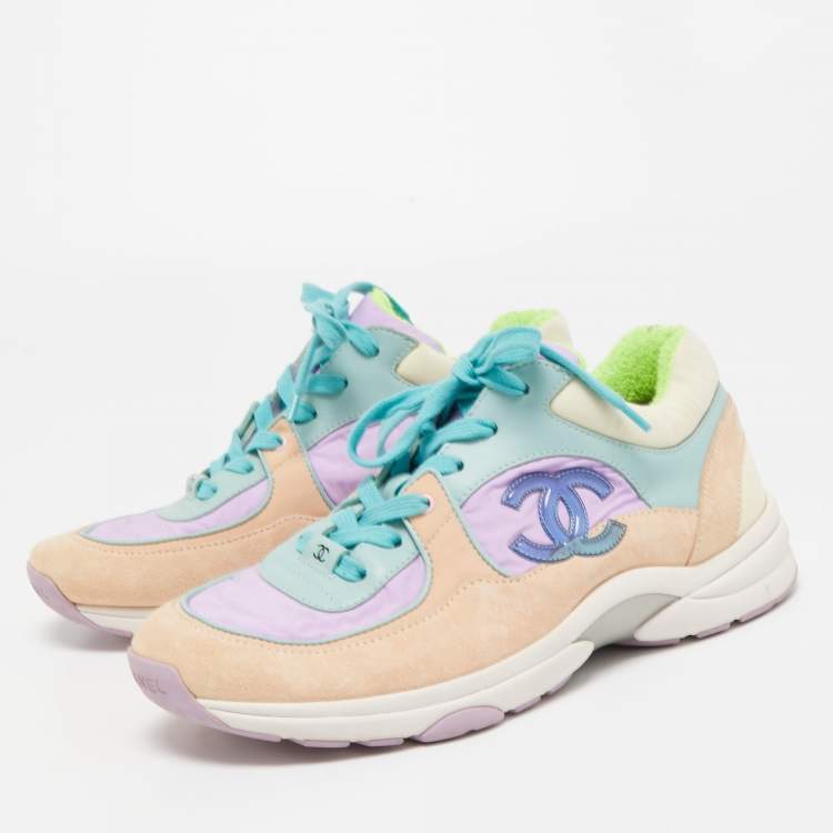 Pre Owned Chanel Multicolor Suede and Neoprene CC Low Top Sneakers Size 39.5