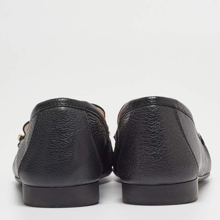 Pre Owned Chanel Black Leather Chain Detail Slip On Loafers Size 37