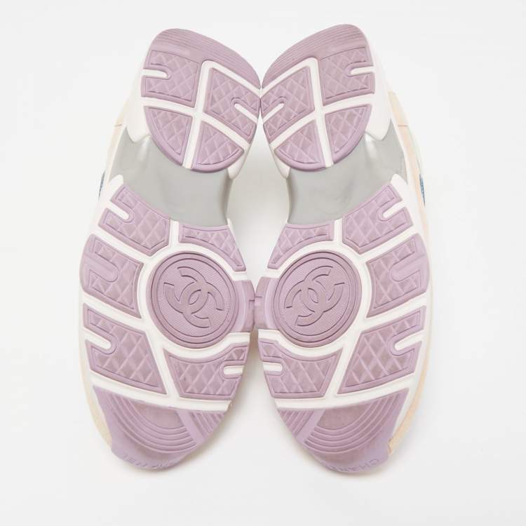Pre Owned Chanel Multicolor Nylon, Leather and Suede CC Low Top Sneakers Size 37.5
