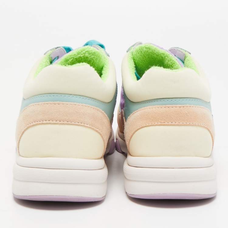 Pre Owned Chanel Multicolor Nylon, Leather and Suede CC Low Top Sneakers Size 37.5