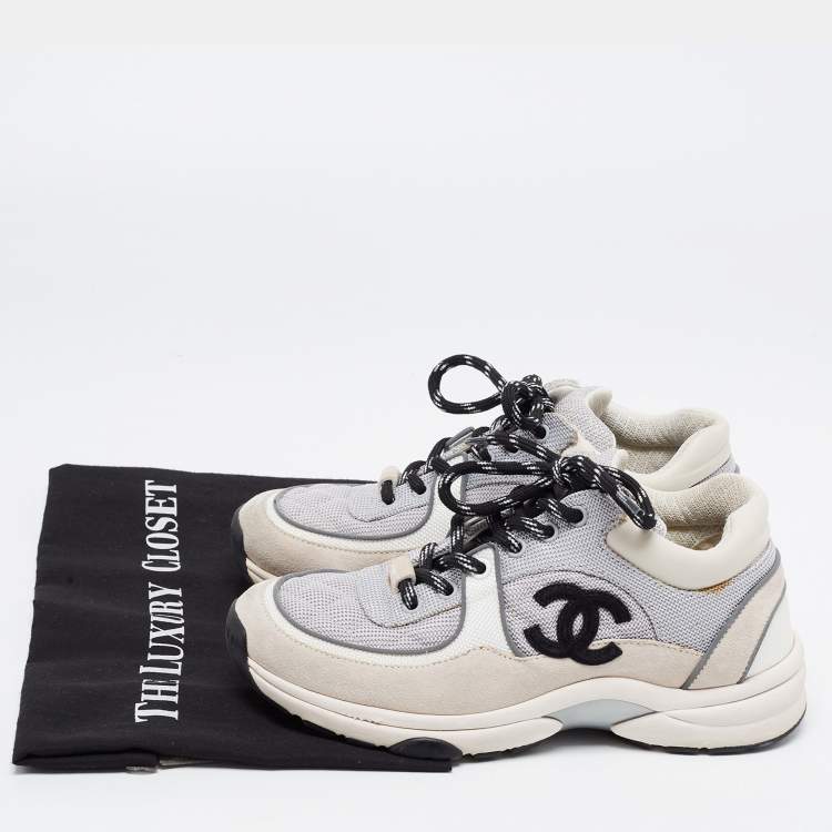 Pre Owned Chanel Tricolor Mesh and Suede CC Low Top Sneakers Size 36