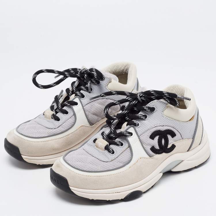 Pre Owned Chanel Tricolor Mesh and Suede CC Low Top Sneakers Size 36