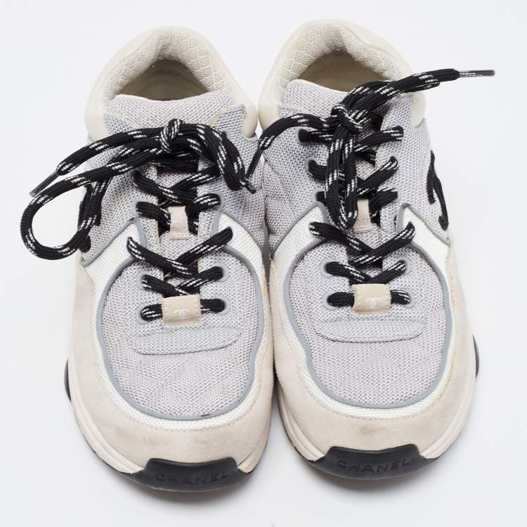 Pre Owned Chanel Tricolor Mesh and Suede CC Low Top Sneakers Size 36