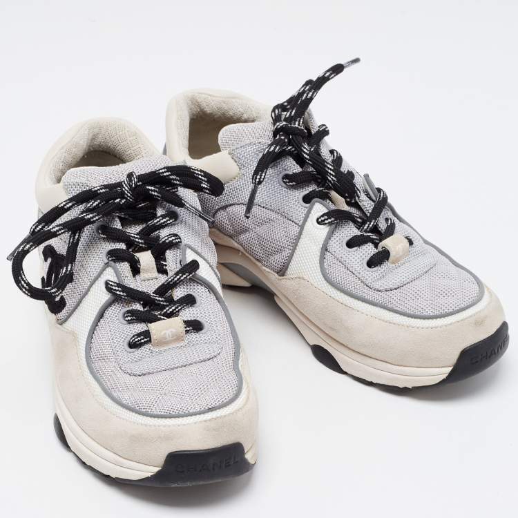 Pre Owned Chanel Tricolor Mesh and Suede CC Low Top Sneakers Size 36