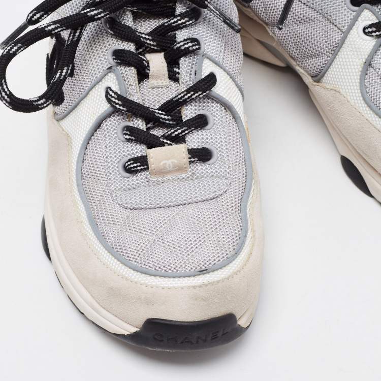 Pre Owned Chanel Tricolor Mesh and Suede CC Low Top Sneakers Size 36