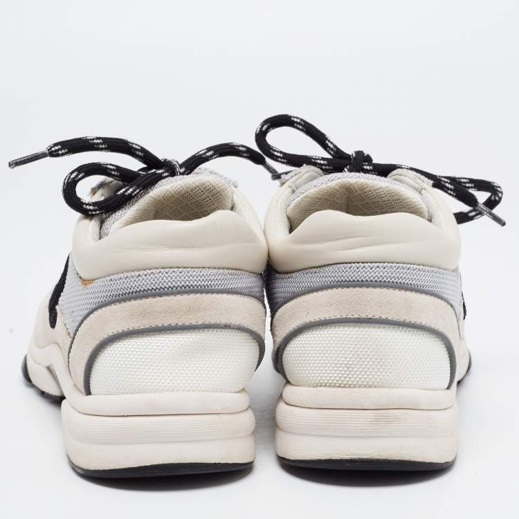 Pre Owned Chanel Tricolor Mesh and Suede CC Low Top Sneakers Size 36