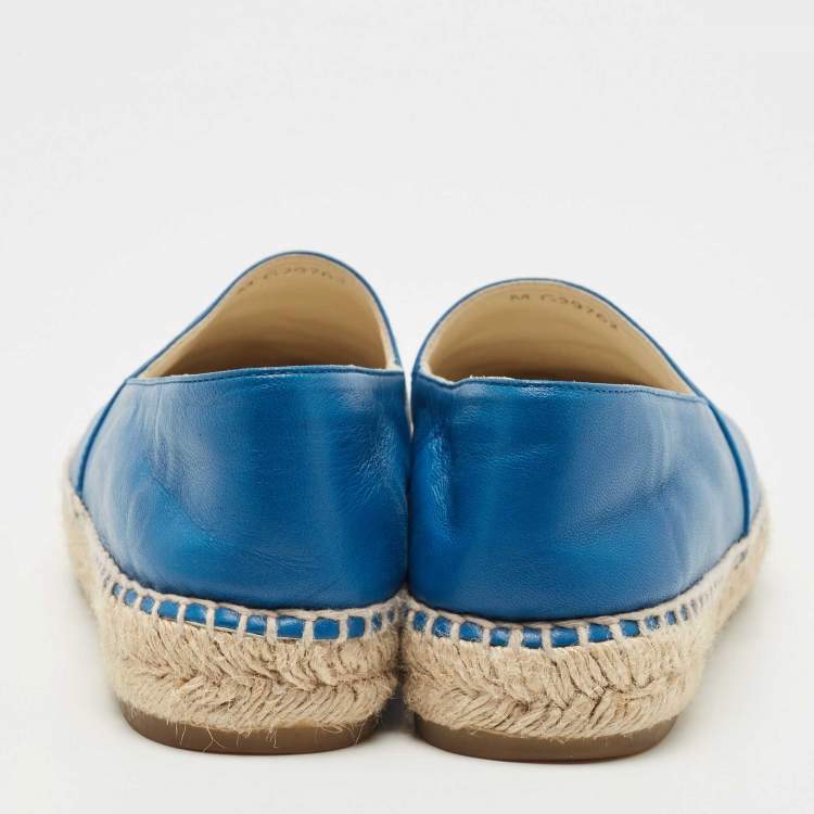 Pre Owned Chanel Blue Leather CC Espadrilles Flats Size 39