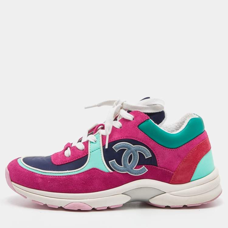 Chanel Multicolor Leather, Satin and Suede Low Top CC Sneakers