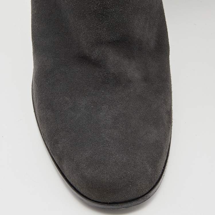 Pre Owned Chanel Grey Suede and Leather Knee Length Boots Size 38.5