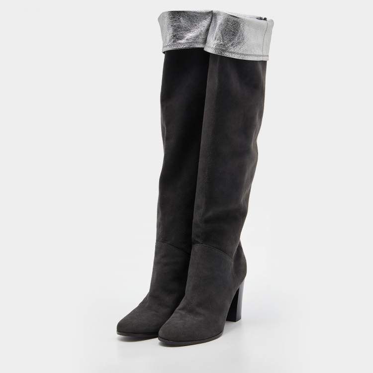 Chanel grey hot sale suede boots