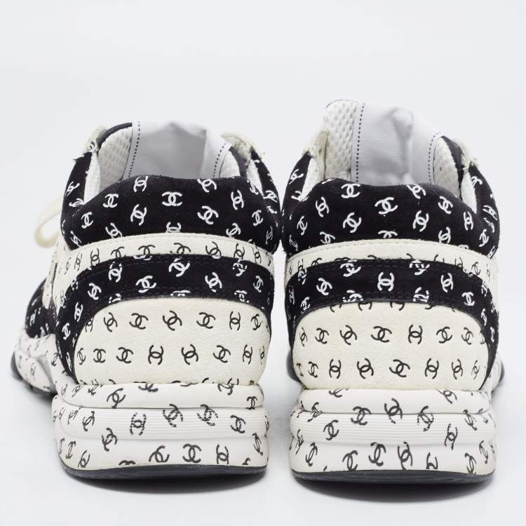 Pre Owned Chanel Black/White Suede CC Low Top Sneakers Size 39.5
