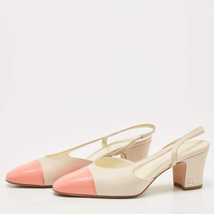 Chanel Cream/Pink Leather CC Slingback D'orsay Pumps Size 36.5